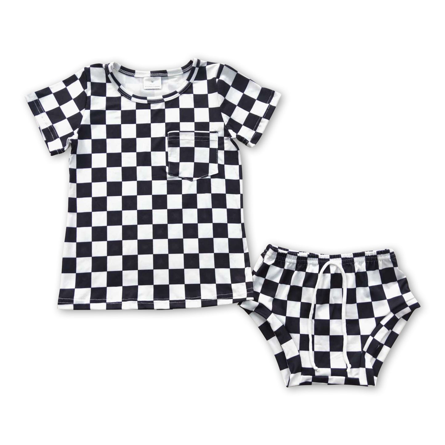 Black checked short sleeves baby kids bummies set