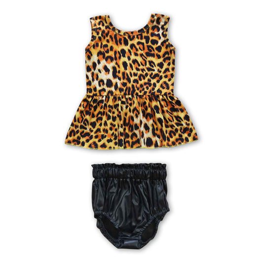 Leopard peplum leather bummies baby girls outfits