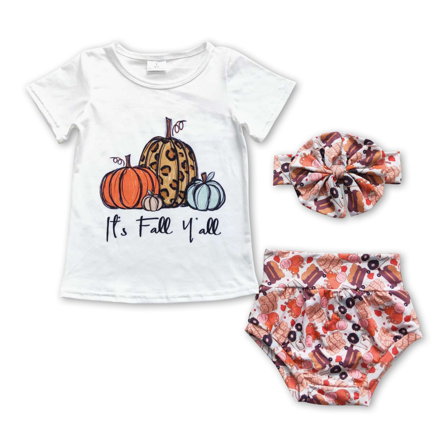 It's fall y'all pumpkin shirt bummies baby girls outfits