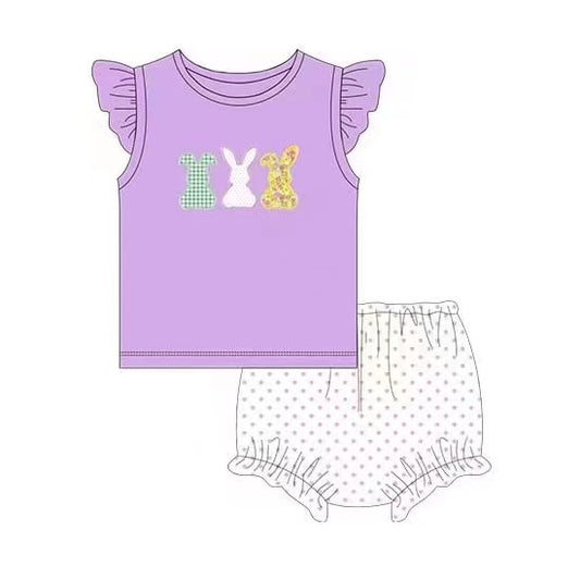 Lavender bunny top polka dots bummies baby easter outfits