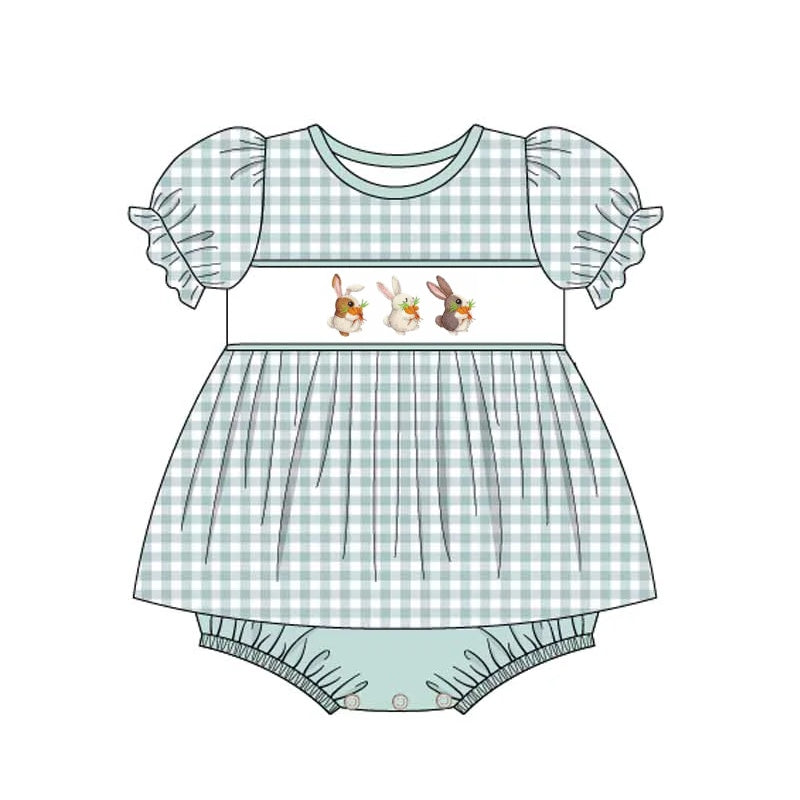 Short sleeves plaid bunny top bummies baby easter set