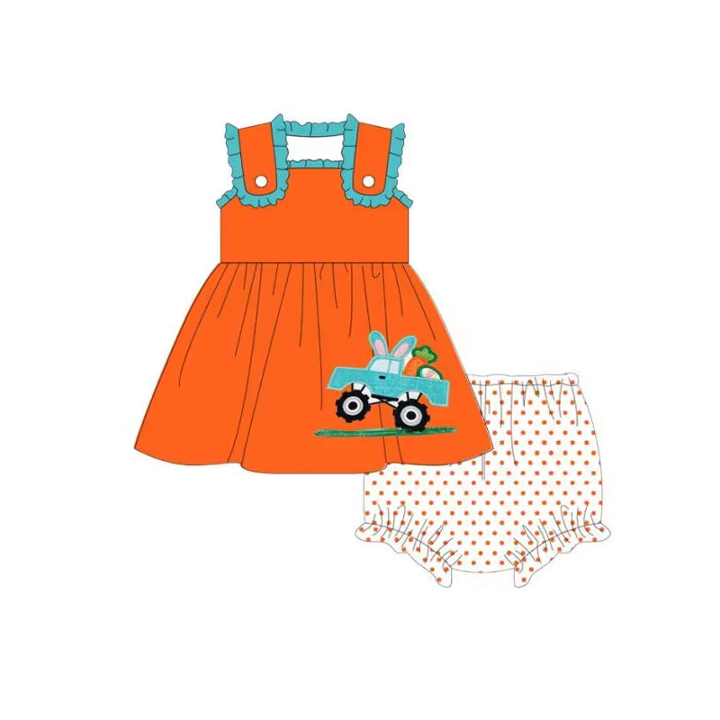 Sleeveless carrot egg bunny truck girls easter bummies set