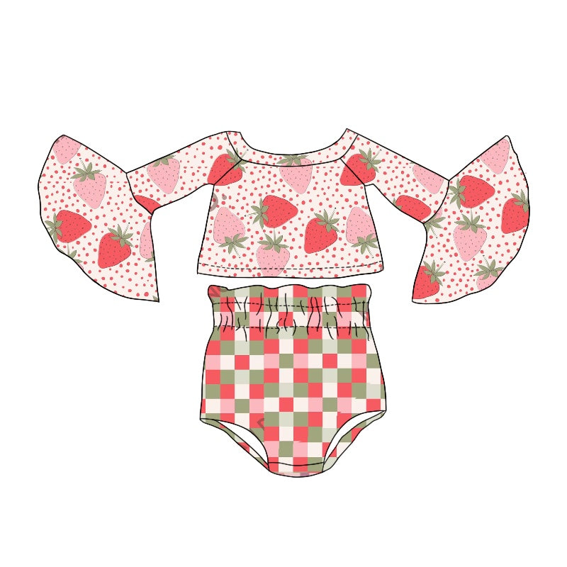 Strawberry long sleeves top bummies baby girls clothes