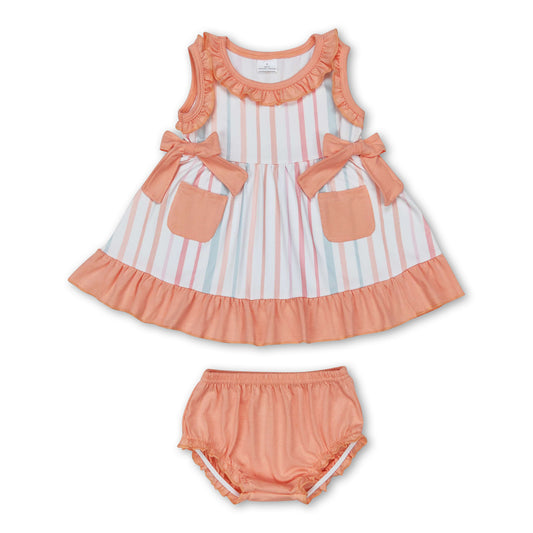 Peach stripe pockets tunic bummies baby summer clothes