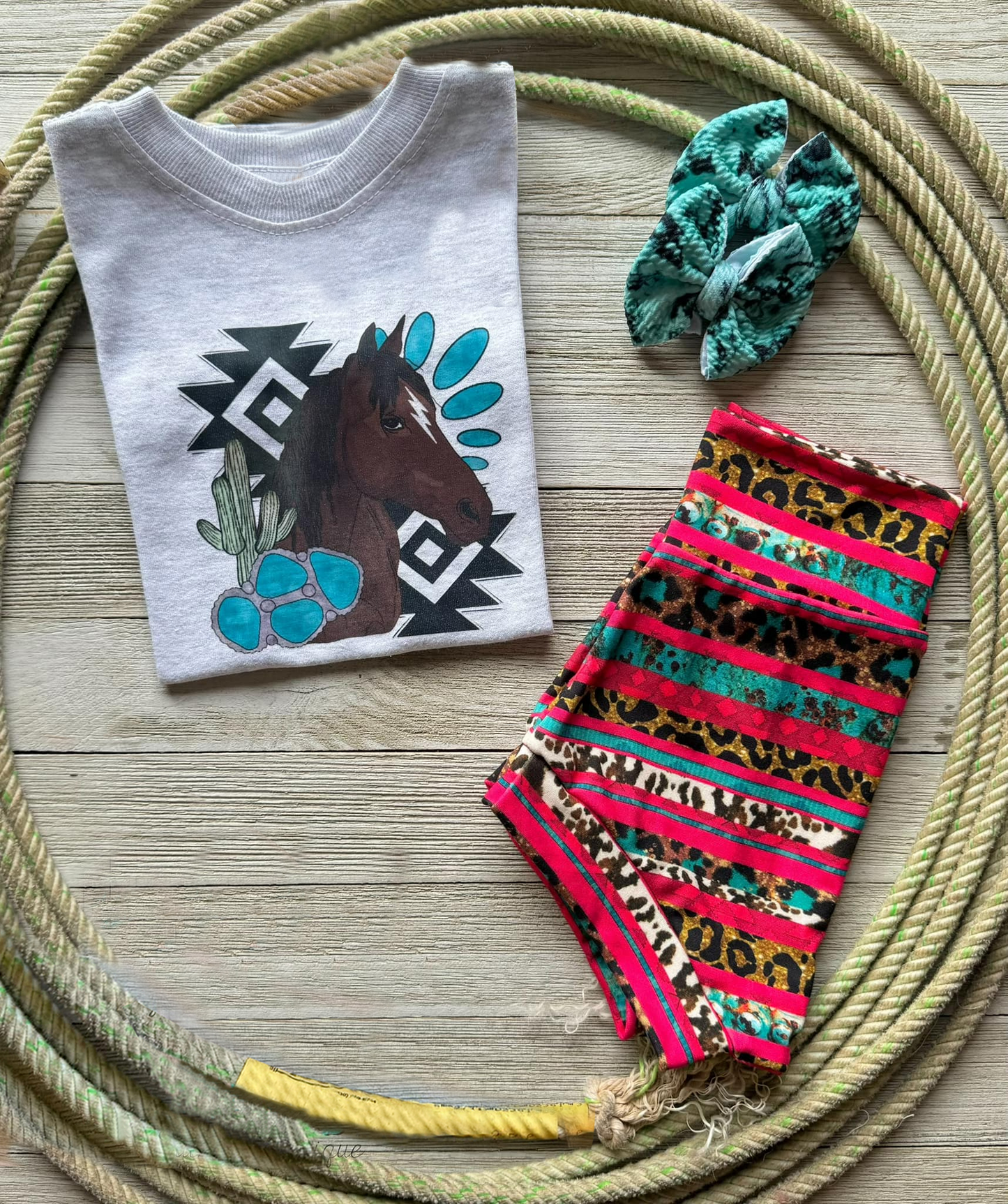 Horse cactus top leopard serape bummies baby clothes
