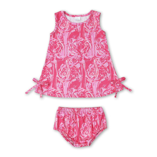 Sleeveless watercolor flamingo baby girls bummies set