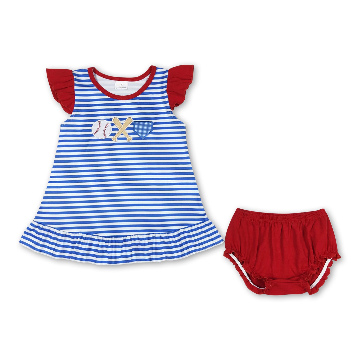 Blue stripe baseball tunic bummies baby girls clothes