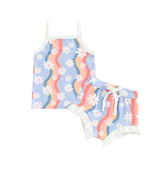 Straps light blue floral top bummies baby girls summer set