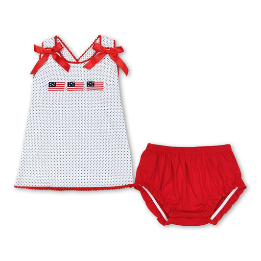 Polka dots flag top bummies girls 4th of july set