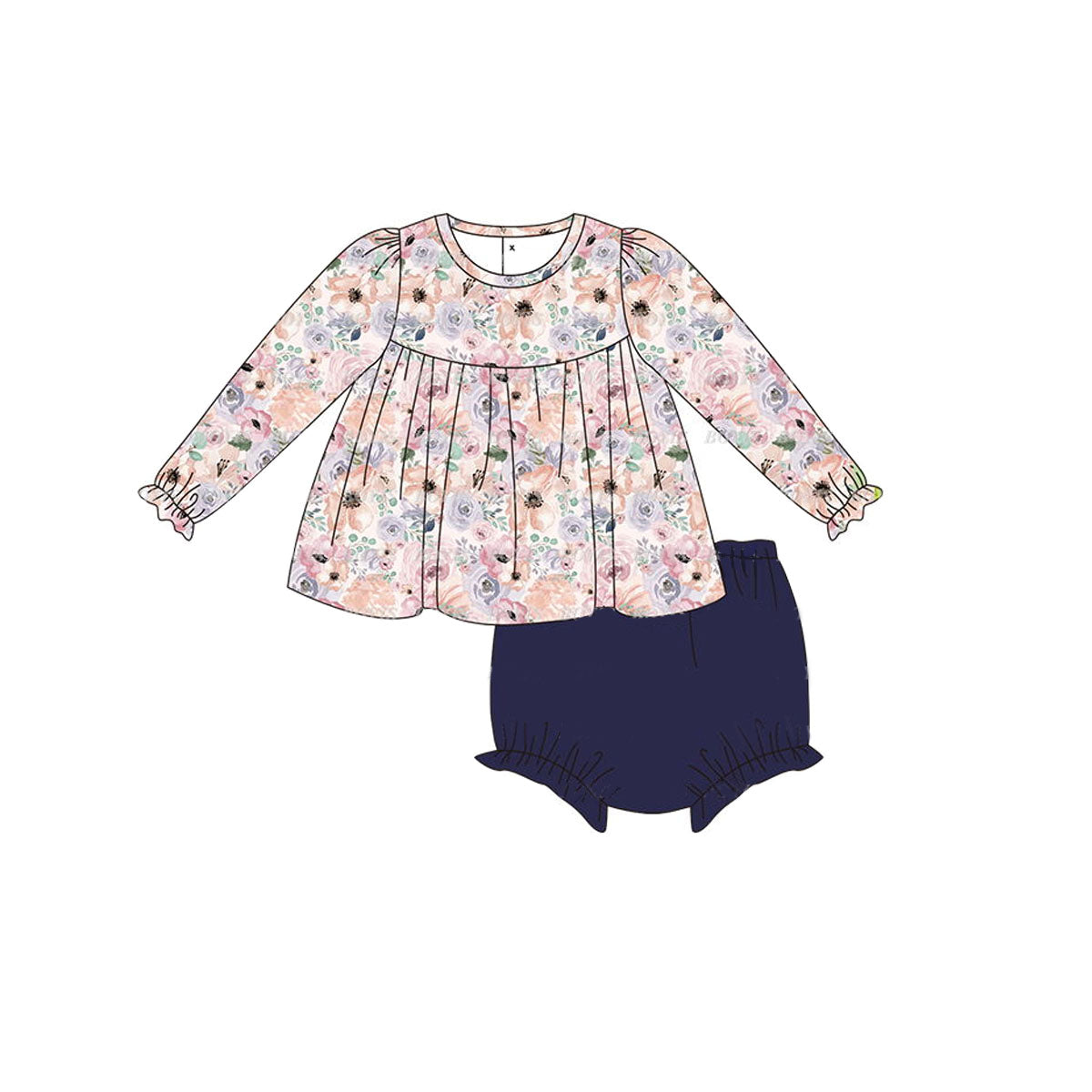 Floral tunic navy bummies baby girls clothing