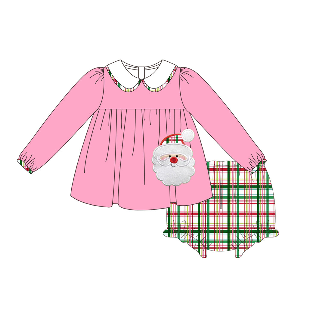 Pink santa tunic plaid bummies baby girls Christmas clothes