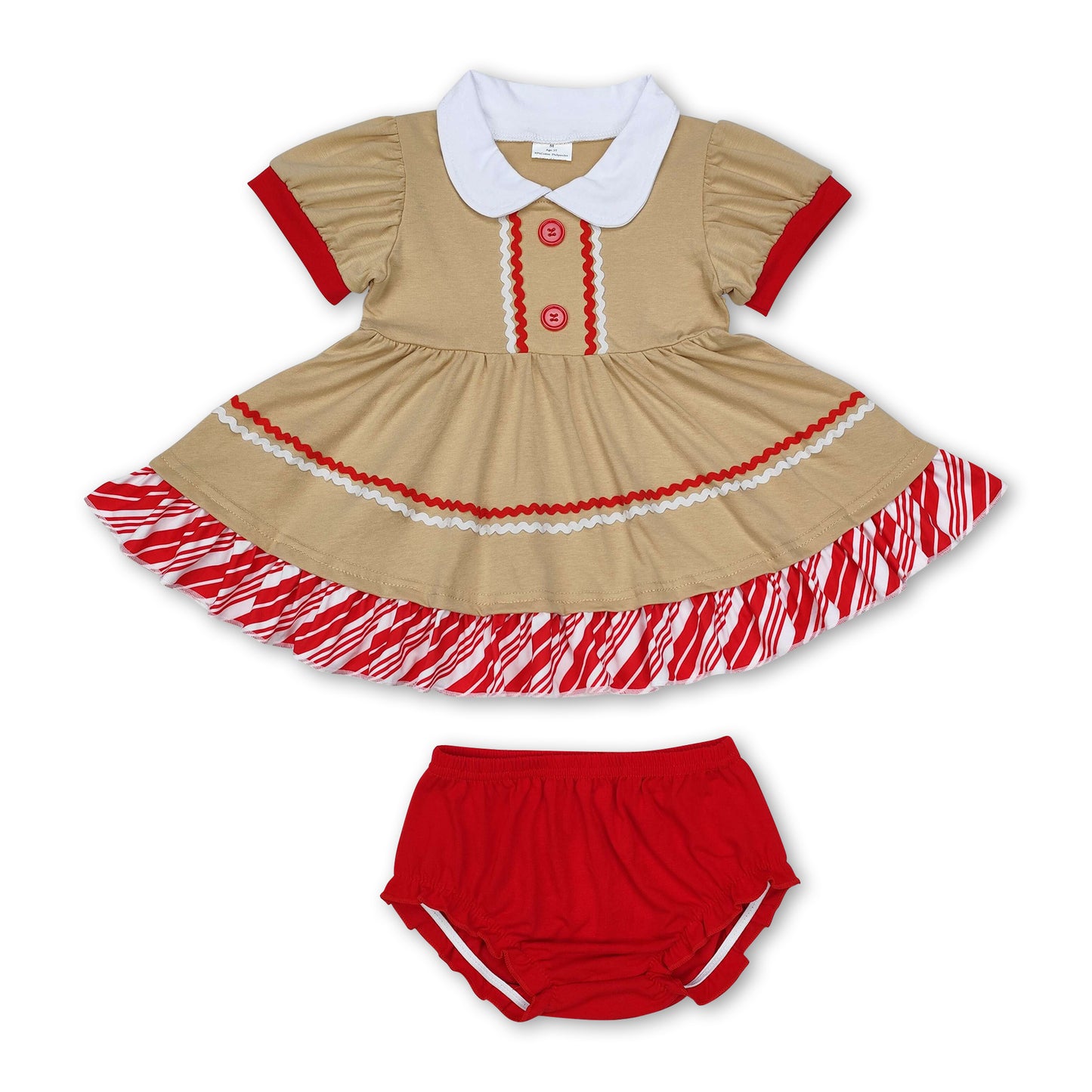 Gingerbread ruffle tunic bummies girls Christmas set