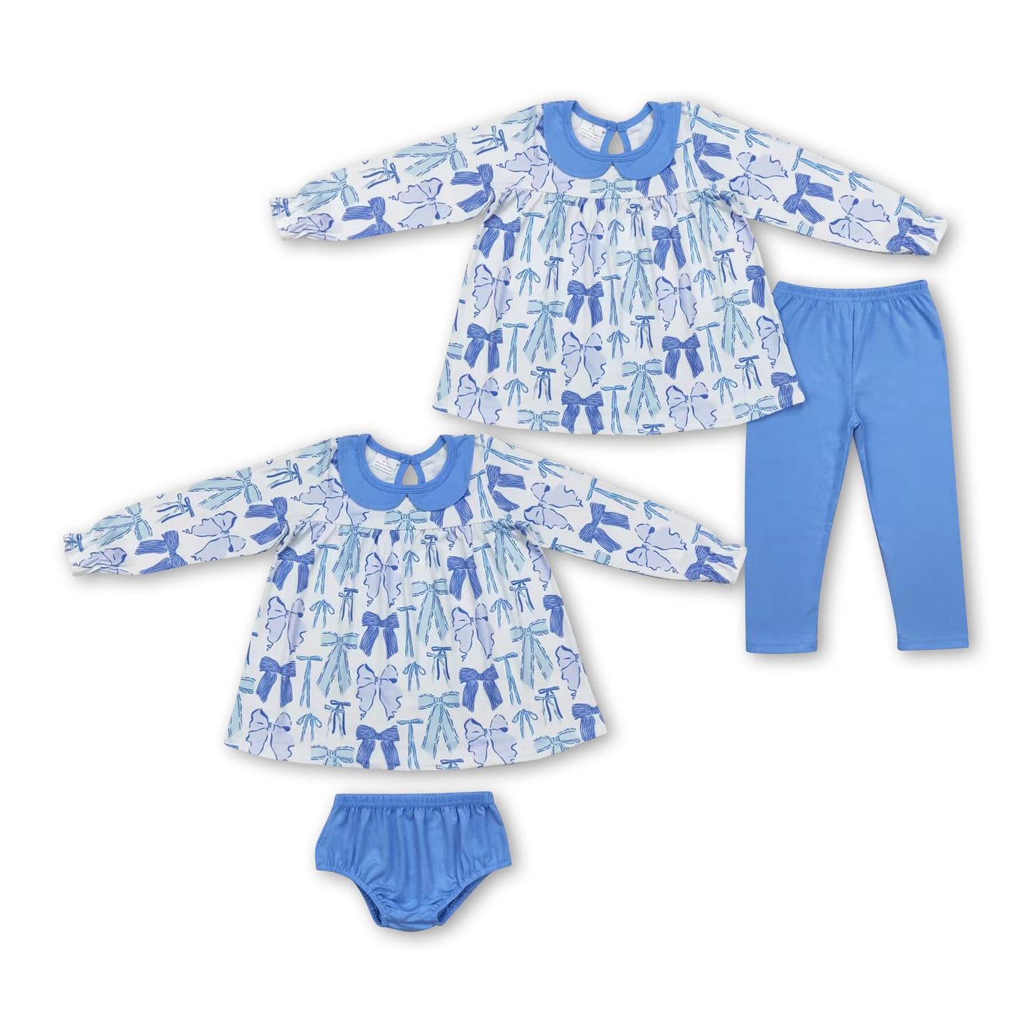 Long sleeves bow tunic bummies girls clothing set