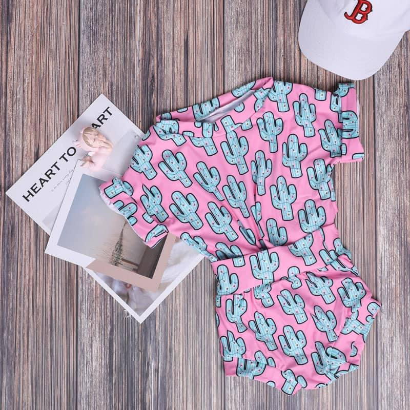 Pink cactus short sleeves top bummies baby girls clothes