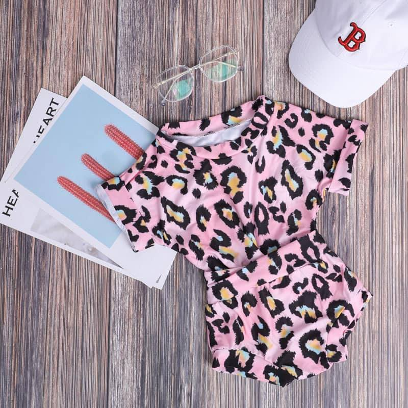 Pink leopard short sleeves top bummies baby girls clothes