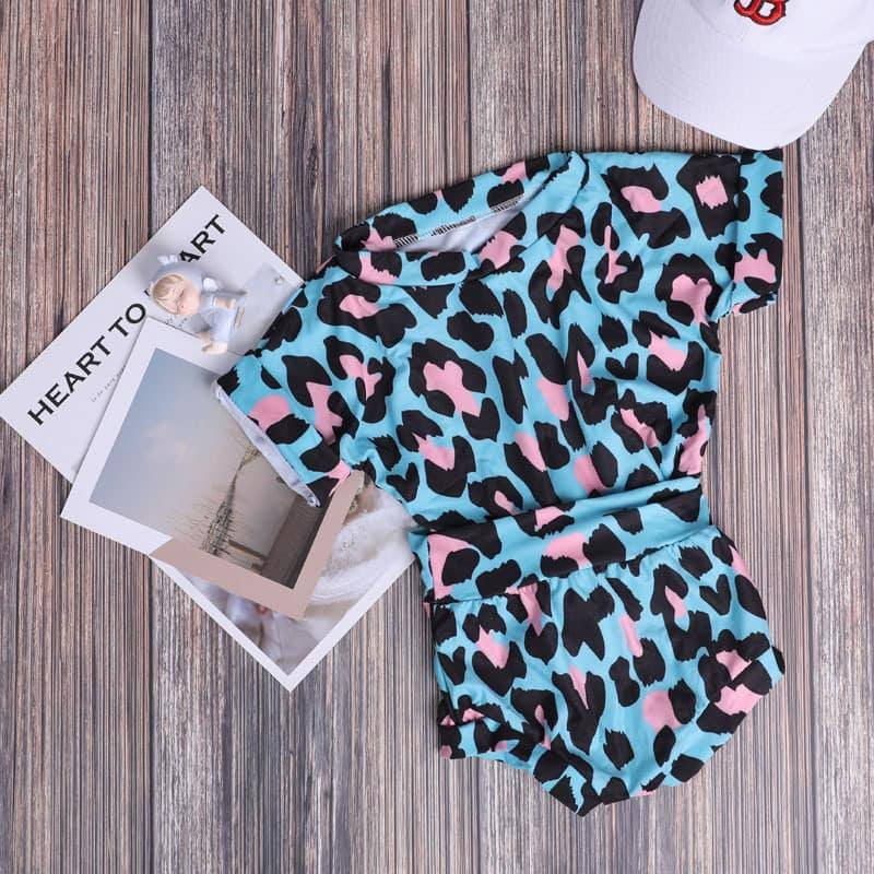 Blue leopard short sleeves top bummies baby girls clothes