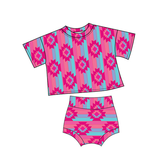 Short sleeves pink aztec top bummies baby girls clothes