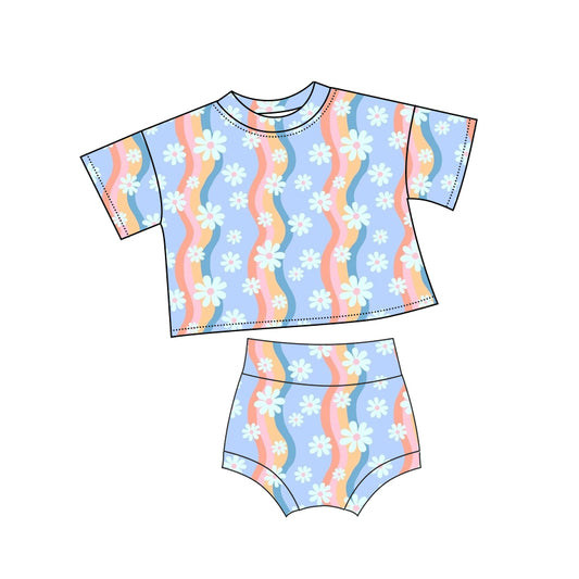 Short sleeves light blue floral top bummies baby girls clothes