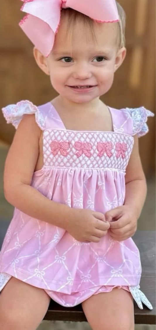 Flutter sleeves pink bow tunic bummies baby girls clothes