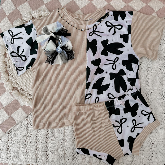 Short sleeves khaki black bow patchwork girls bummies clothes