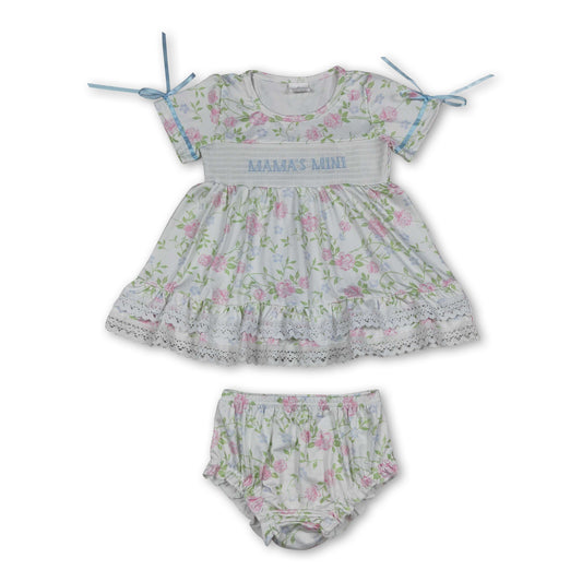 Floral Mama's mini smocked tunic bummies girls set