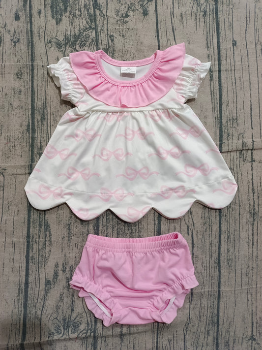 Short sleeves pink bow tunic bummies baby girls outfits