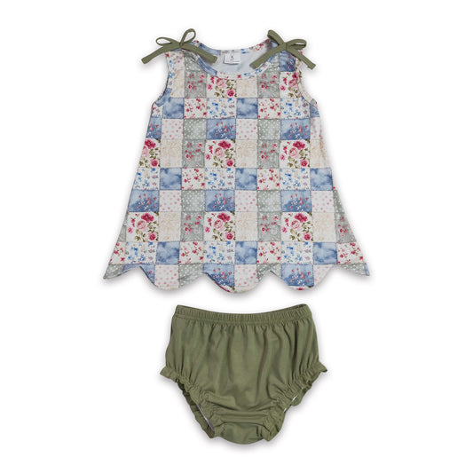 Sleeveless floral scallop top bummies baby girls outfits