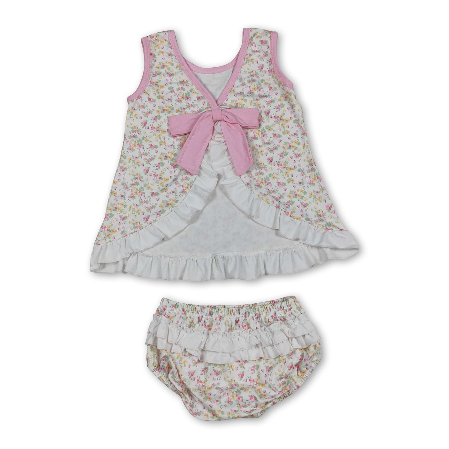 Sleeveless floral ruffle top bummies baby girls summer set