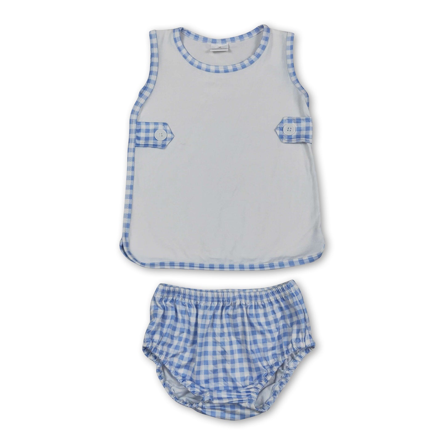 Sleeveless blue plaid top bummies baby girls summer set