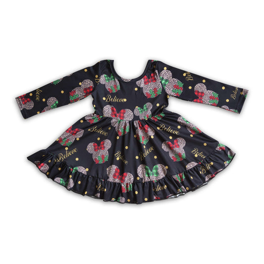 Believe leopard mouse kids girls Christmas dress