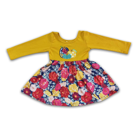 Pumpkin embroidery floral girls fall twirl dresses