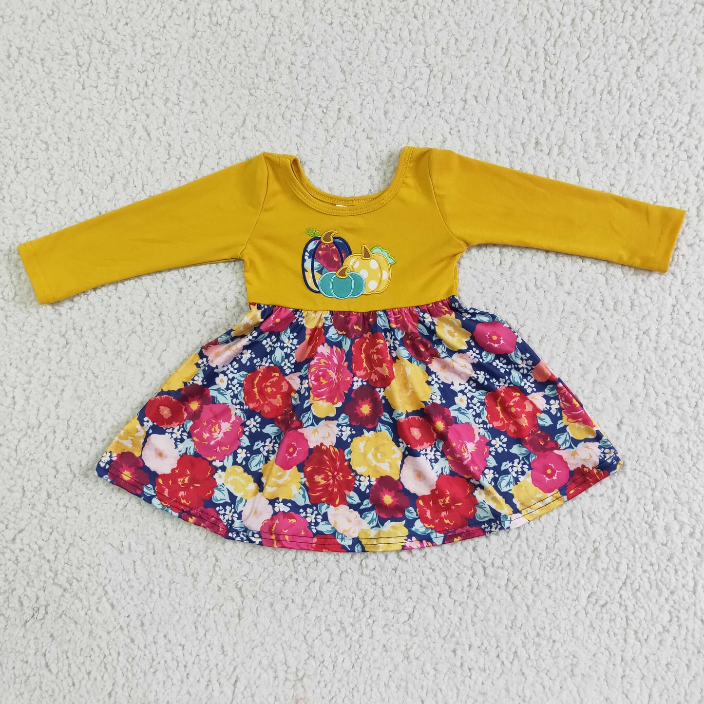 Pumpkin embroidery floral girls fall twirl dresses