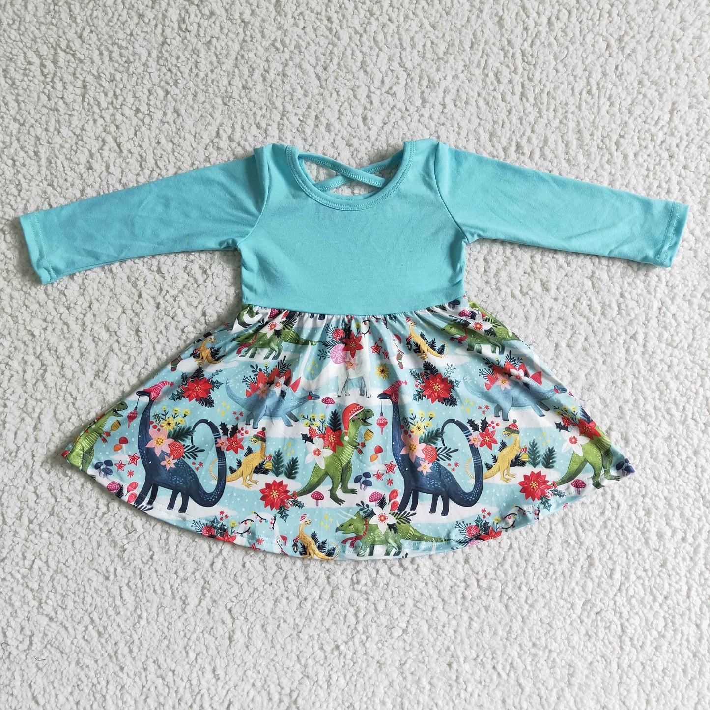 Dinosaur print baby girls Christmas twirl dress