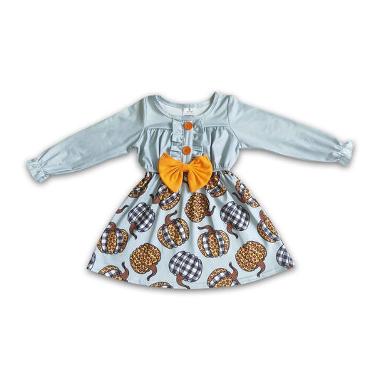 Leopard plaid pumpkin kids girls fall dresses