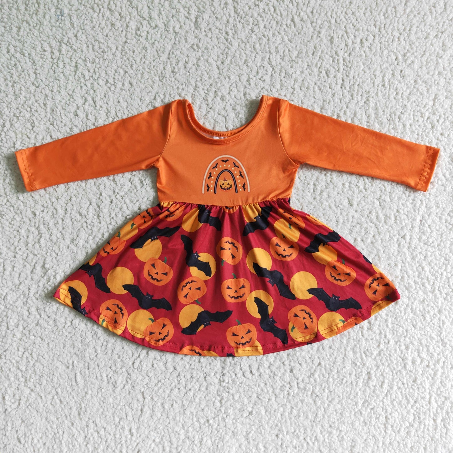 Pumpkin bat long sleeve girls Halloween dresses