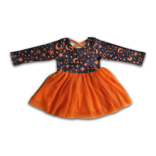 Black moon orange tulle girls Halloween dresses