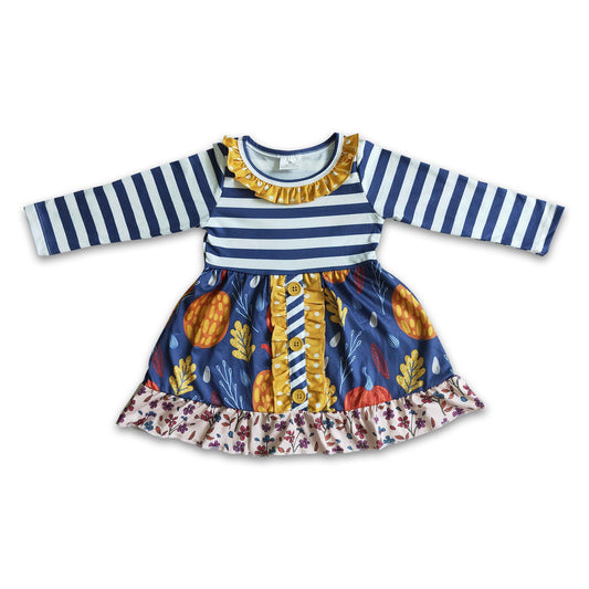 Stripe pumpkin floral girls fall dresses