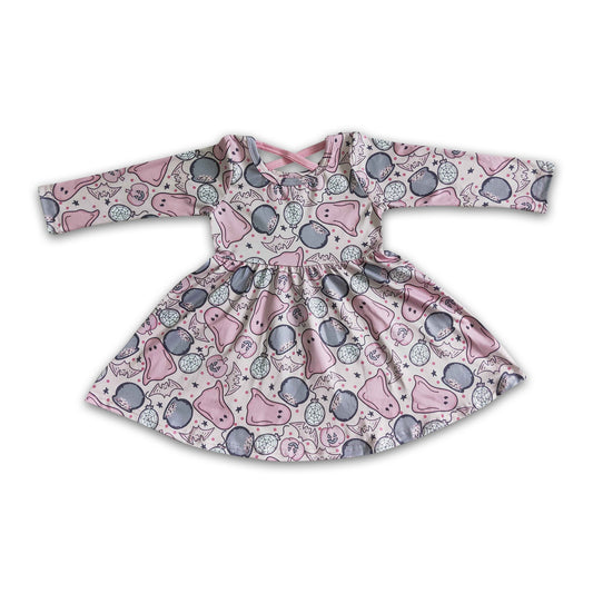 Pink ghost pumpkin long sleeve girls Halloween dresses