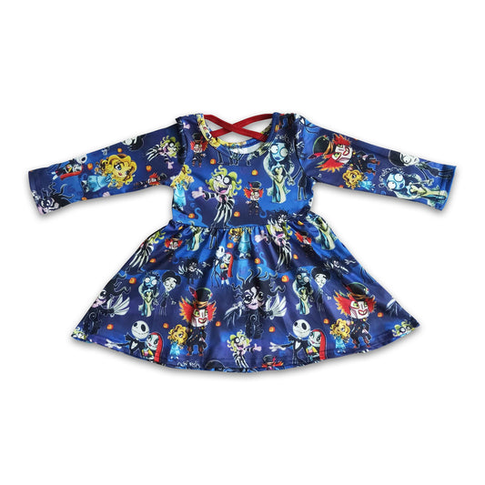 Skull print long sleeve girls Halloween dresses