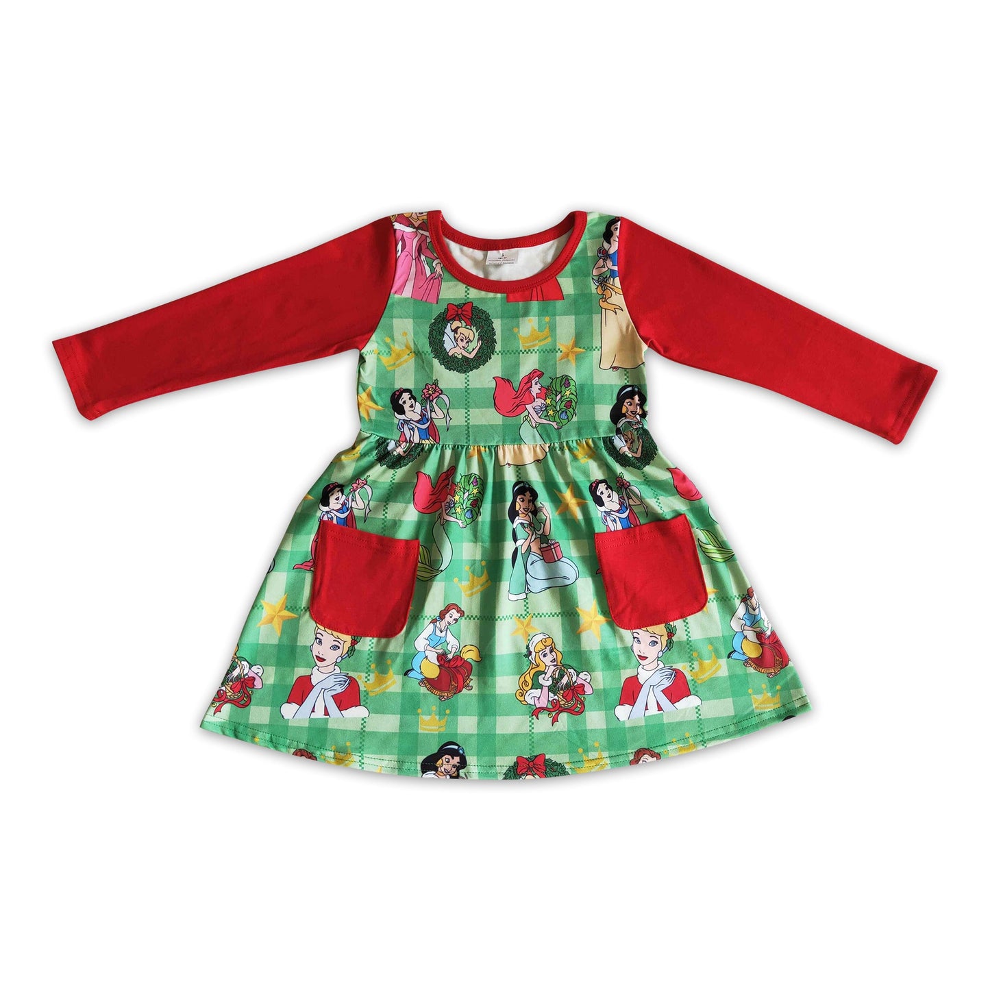 Long sleeves princess kids girls pocket Christmas dresses