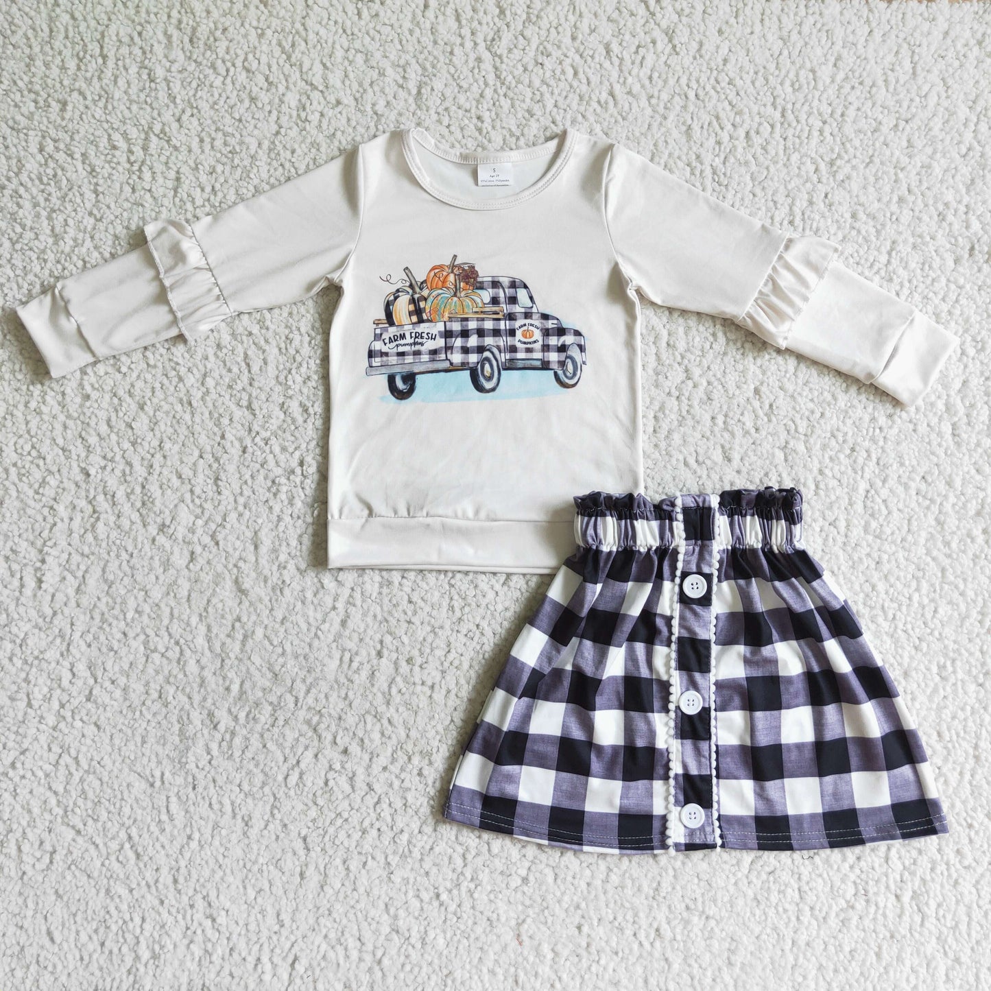 Farm fresh pumpkin plaid skirt set girls fall clothes