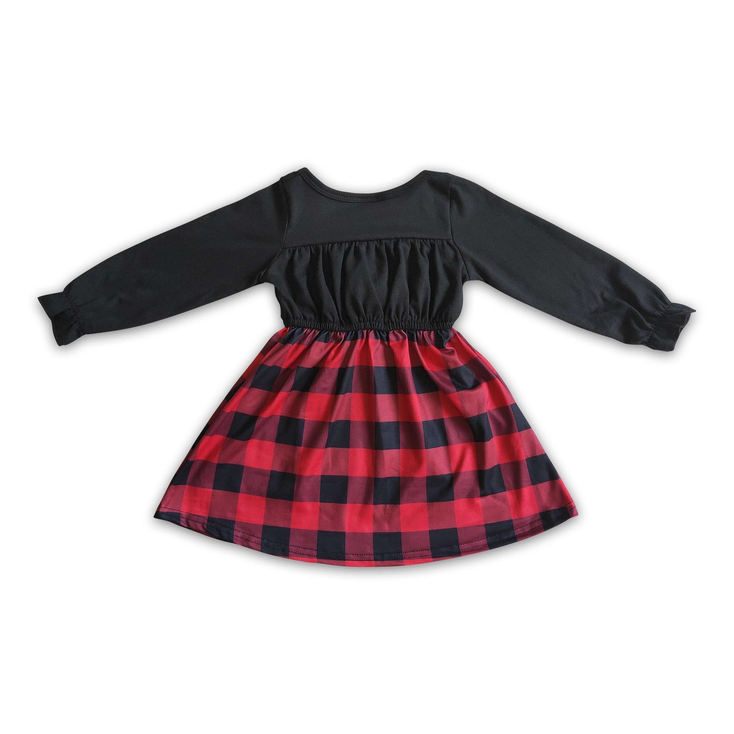 Black long sleeve buffalo plaid girls Christmas dresses