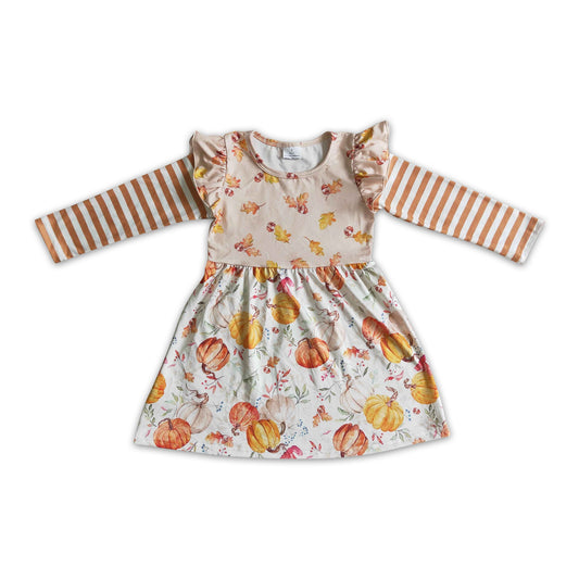 Leaves pumpkin long sleeves baby girls fall dress