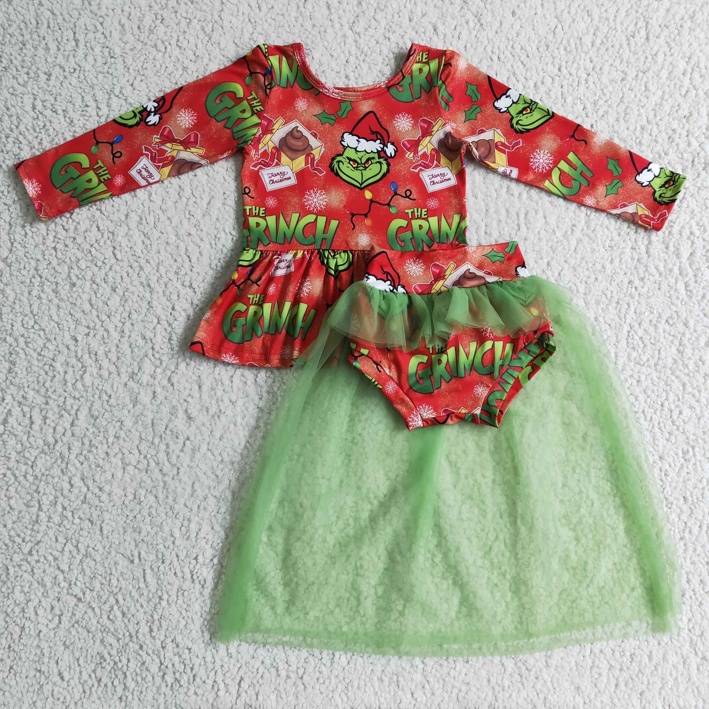 Green face peplum tulle bummies baby girls Christmas clothes