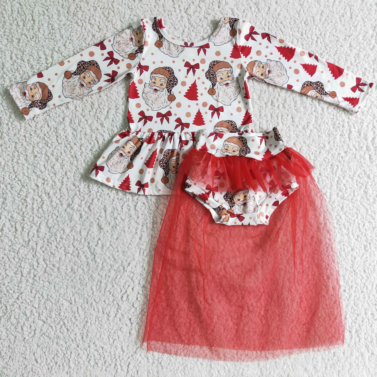 Santa peplum red tulle little girls Christmas bummies set