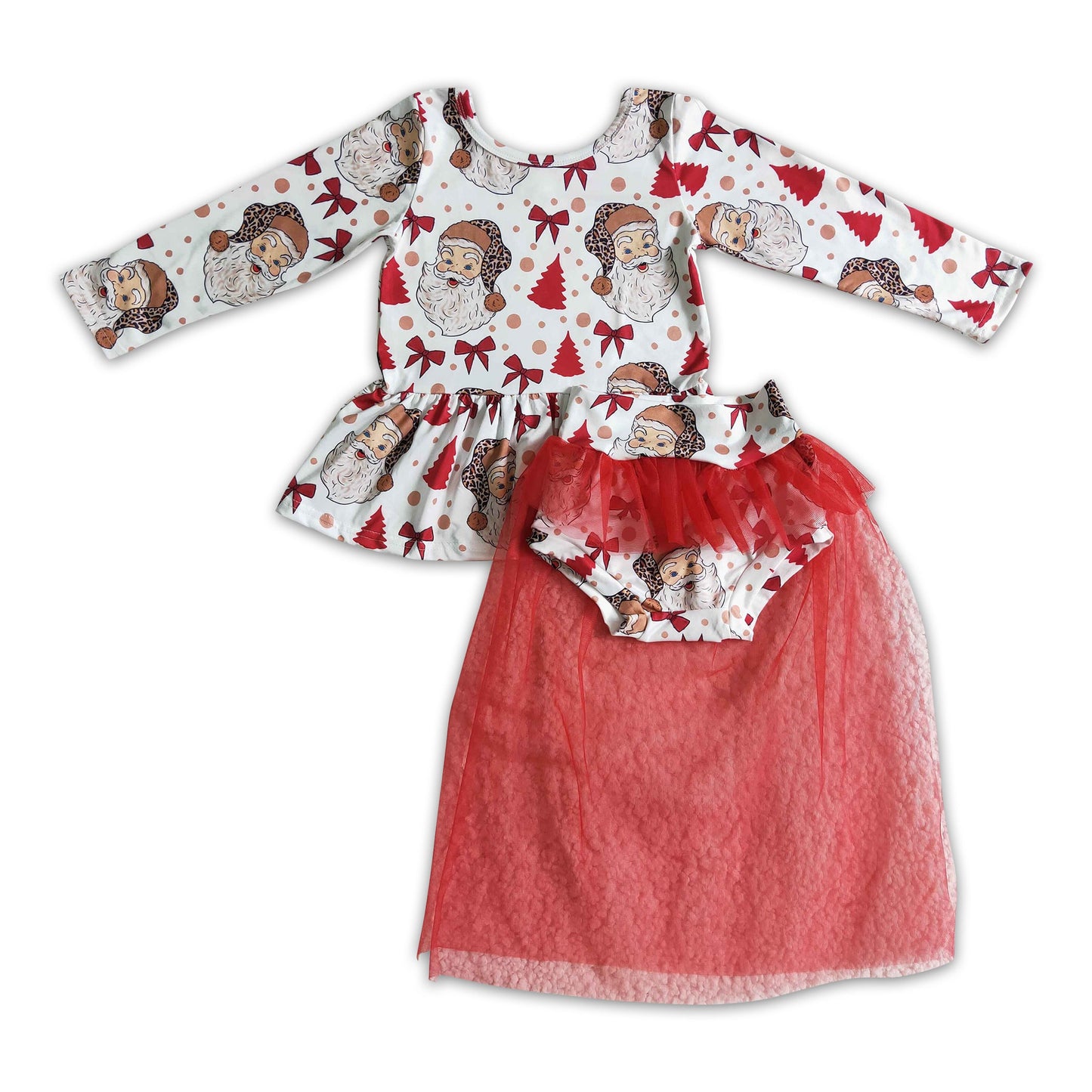 Santa peplum red tulle little girls Christmas bummies set