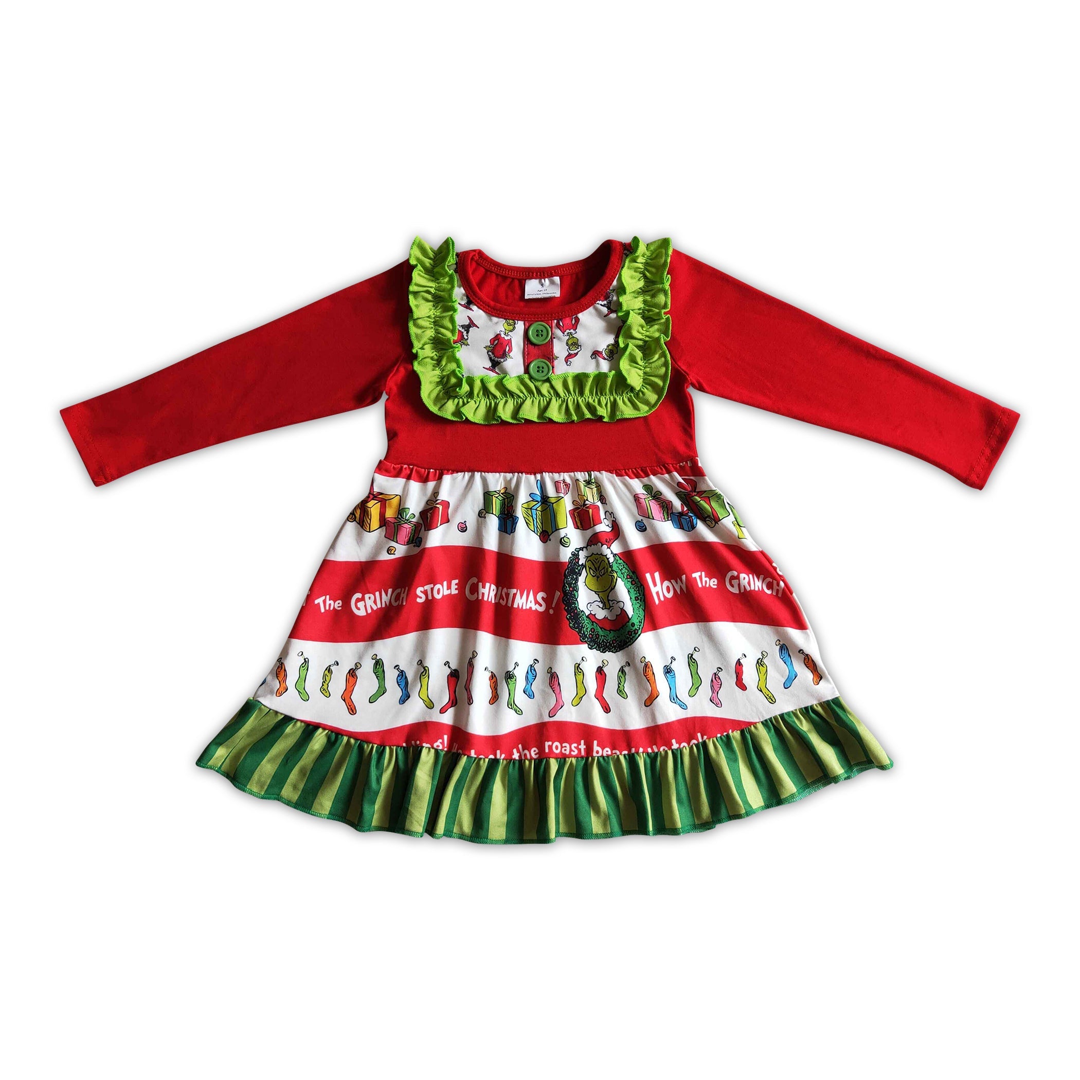 Red long sleeves cute kids girls Christmas dresses – Western Kids Clothes