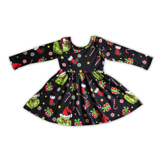 Green face candy cane gift baby girls twirl Christmas dresses