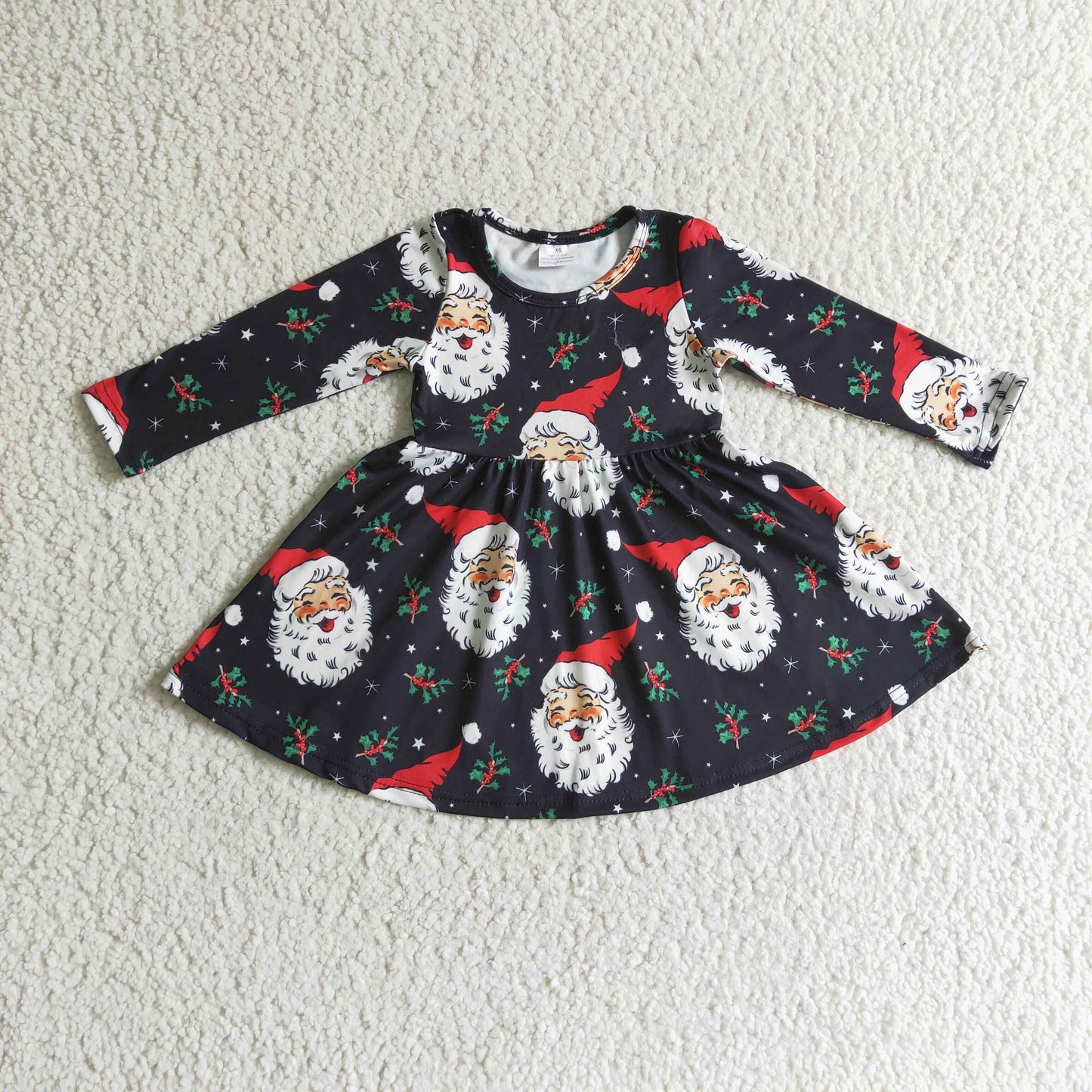 Santa black long sleeves girls Christmas twirl dresses