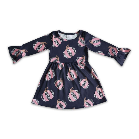 Pink leopard pumpkin baby girls fall dresses